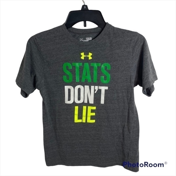 Under Armour Stats Don’t Lie T-shirt Medium Lids Youth Gray Green Short Sleeve - Picture 1 of 5